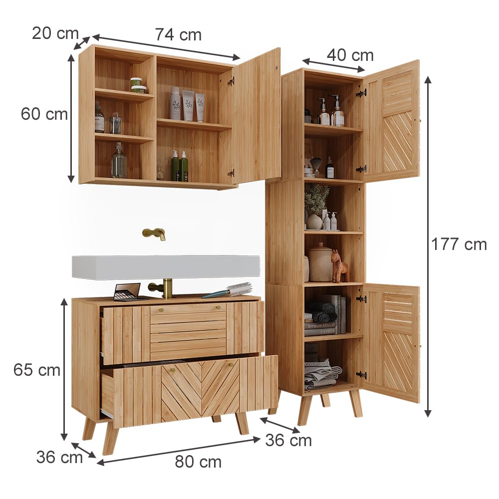 Vicco Zestaw mebli łazienkowych "Lucie", Bambus, 80 cm