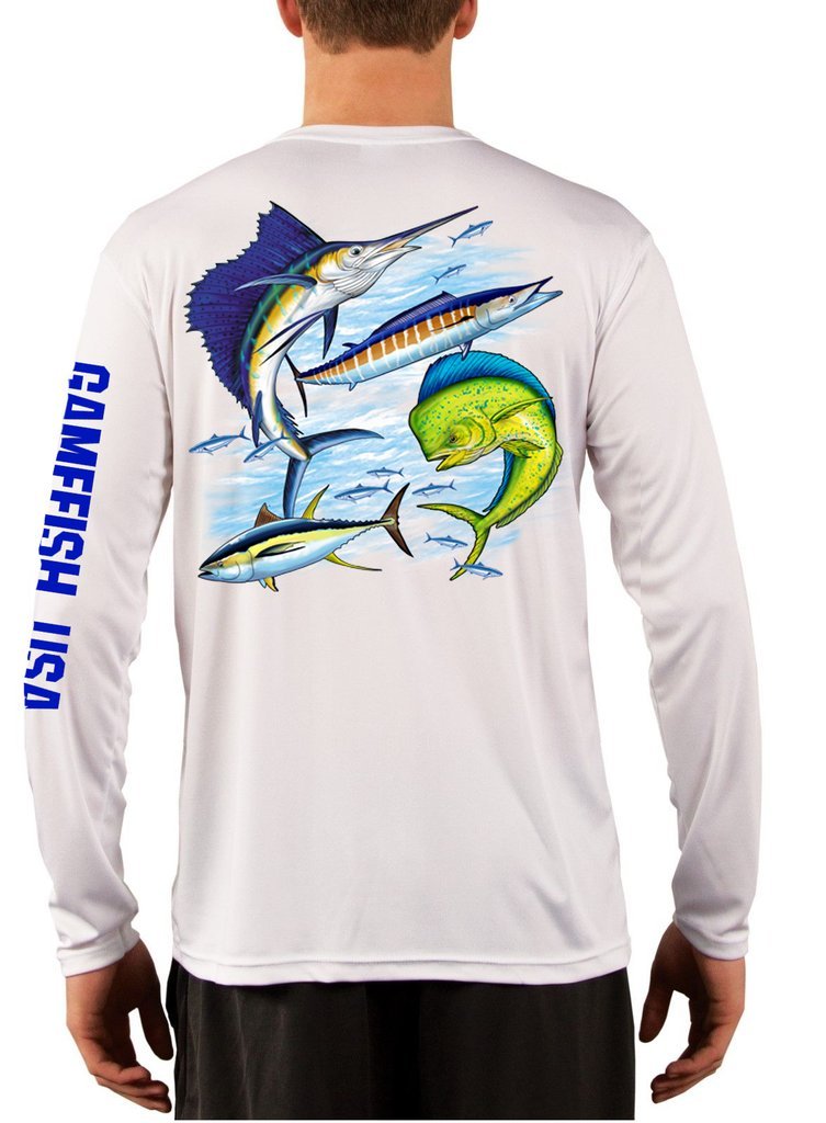 GAMEFISH USA Men's UPF 50 Long Sleeve Microfiber Moisture Wicking Performance Bass Fishing Shirt