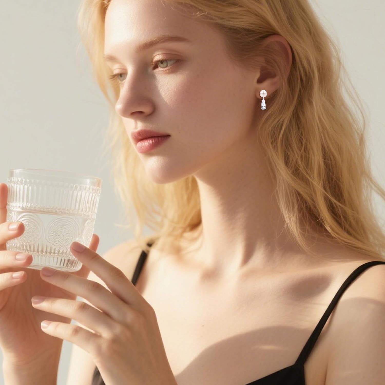 Sterling Silver Pearl Rhinestone Earrings for Women, Dainty Cubic Zirconia Drop Earrings Jewelry for Women - Image 2