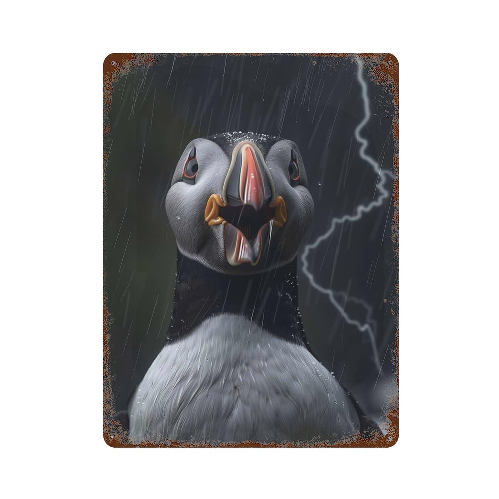Atlantic Puffin Lightning Rustic Tin Plaque 15.7"x11.8", Novelty Wall Decor for Garage, Pub Or Kitchen