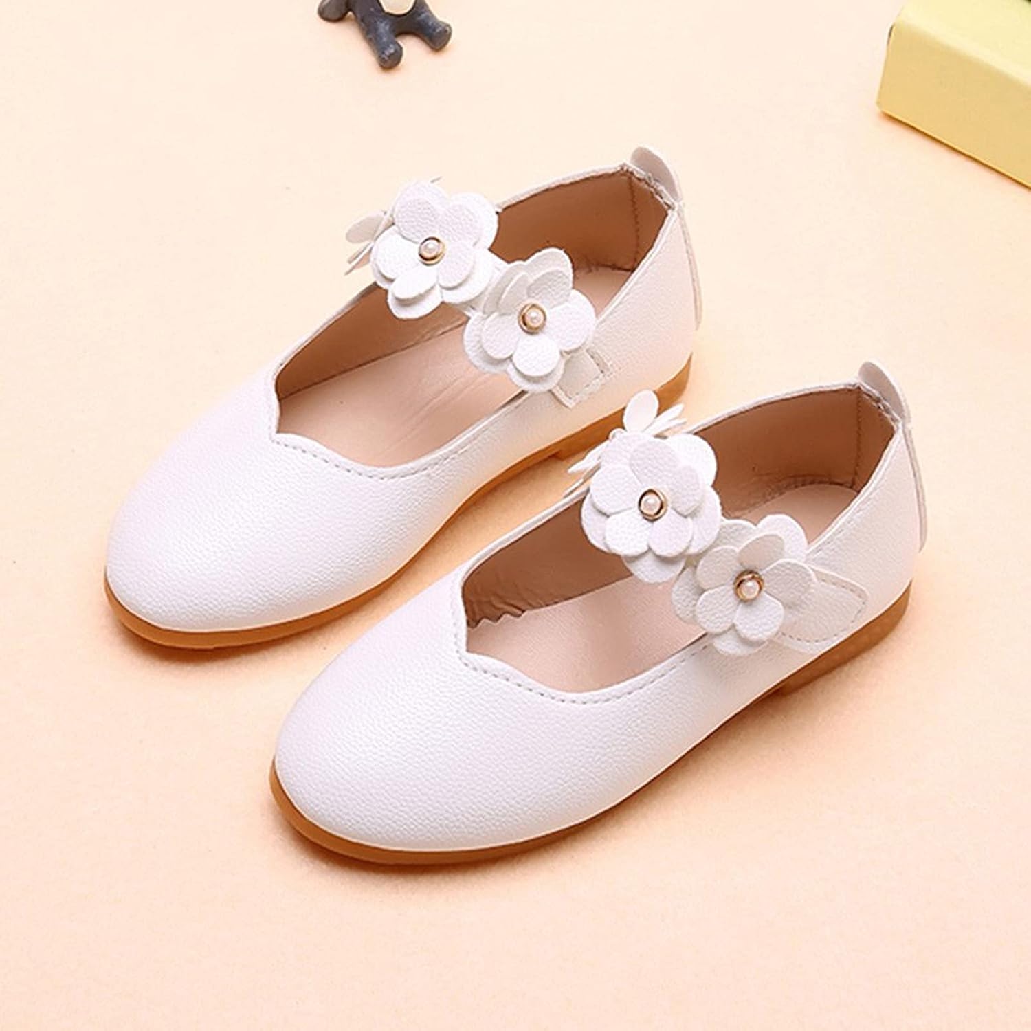 Kids Leather Shoes Flower Strap High Heel Wedding Shoes Boys Girls Lightweight Closed Toe Ankle Dance Sandals Non Slip