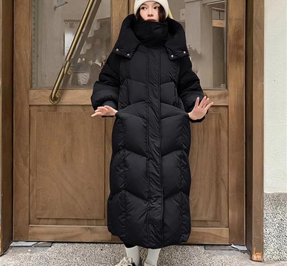 Women Thicken Long Hooded Down Jackets Female Warm Knee Length Parka Coat