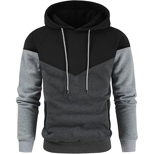 Niceif Men's Midweight Fleece Pullover Hoodies Casual Color Block Hooded Sweatshirt with Pockets