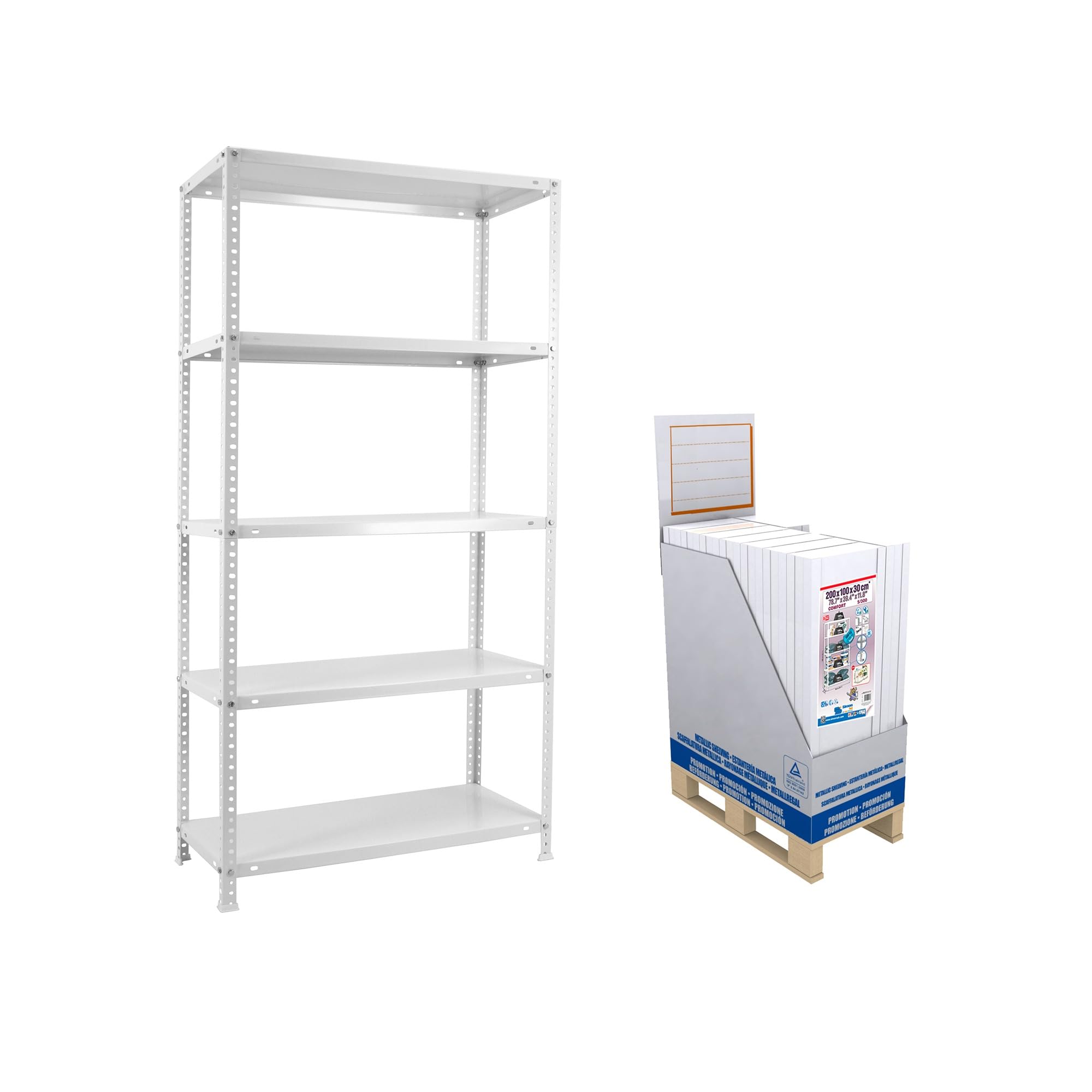 Simon Rack Estanterias Metalicas, Pack 14 Unidades, 2000x1000x300 mm, 5 Baldas, 100 kg de Punto Flexión, Estanterías Almacenaje, Blanca - Comfort