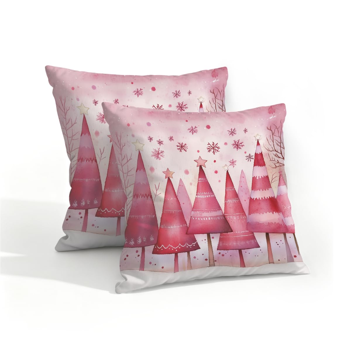 Outdoor Pillow Covers Waterproof Pillowcases 16x16IN Set of 2 Pink Christmas Tree Snowflakes Decorative Throw Cushion Case for Couch Sofa Garden Patio Furniture