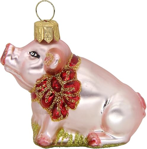 CDL - Adornos para árbol de Navidad con diseño de lechón rosa soplado de vidrio soplado (3 pulgadas, cerdo G17)