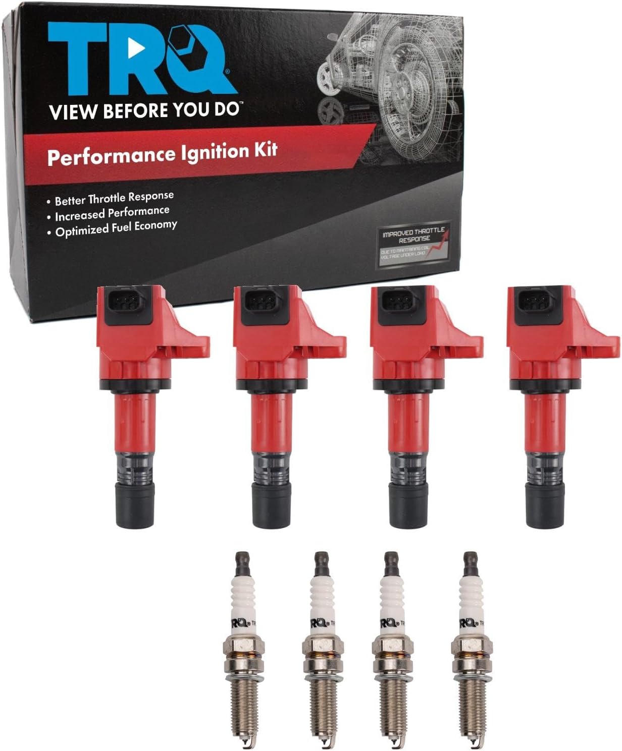 TRQ Ignition Coil and Spark Plug Kit 8 Piece Performance Compatible with 2013-2015 Acura ILX 2012-2015 Honda Civic