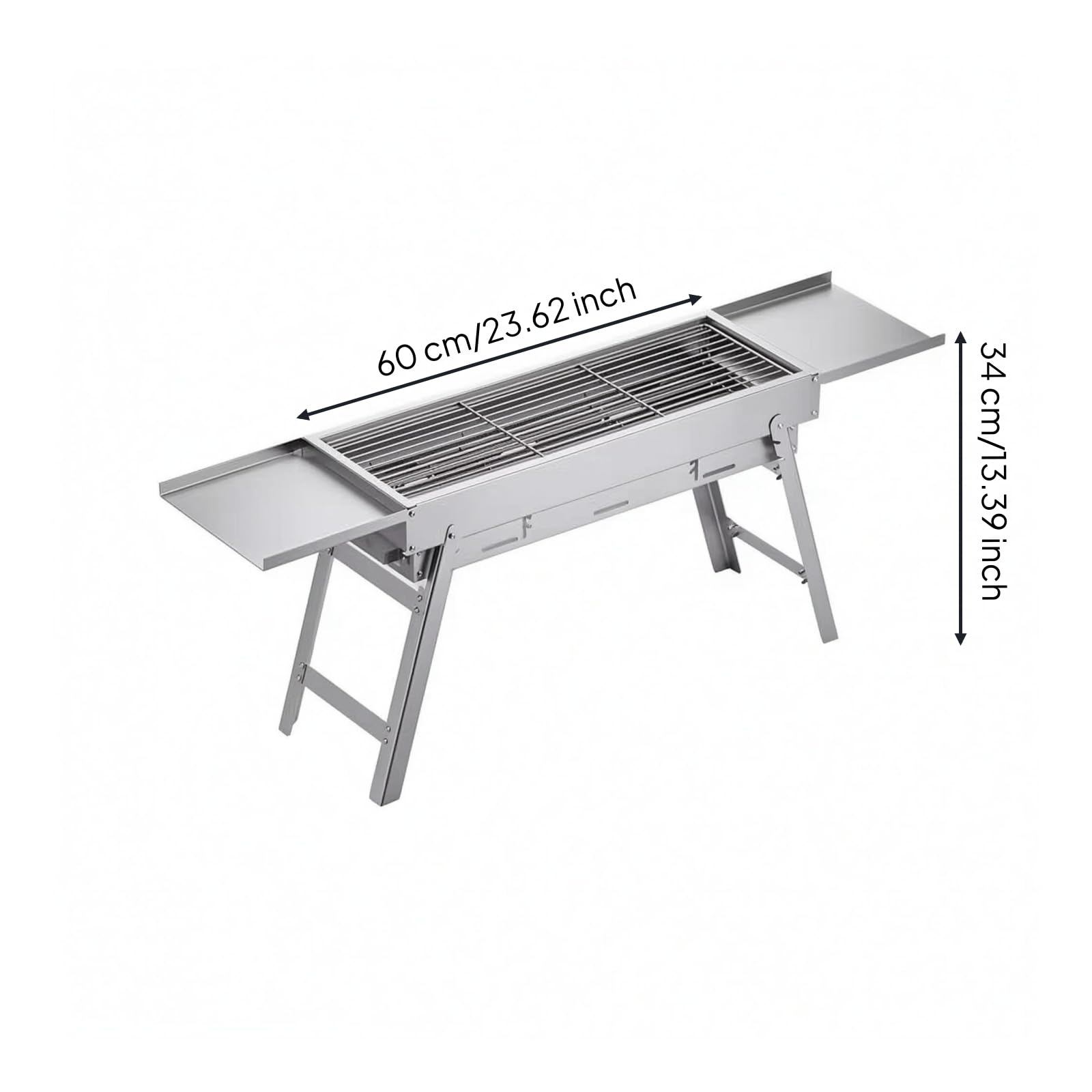 Colcolo Barbecue da Esterno Griglia a Portatile Pieghevole Telaio in Acciaio con Ripiani Laterali Superficie di Cottura Inox 304 Facile da Riporre E, 60cm