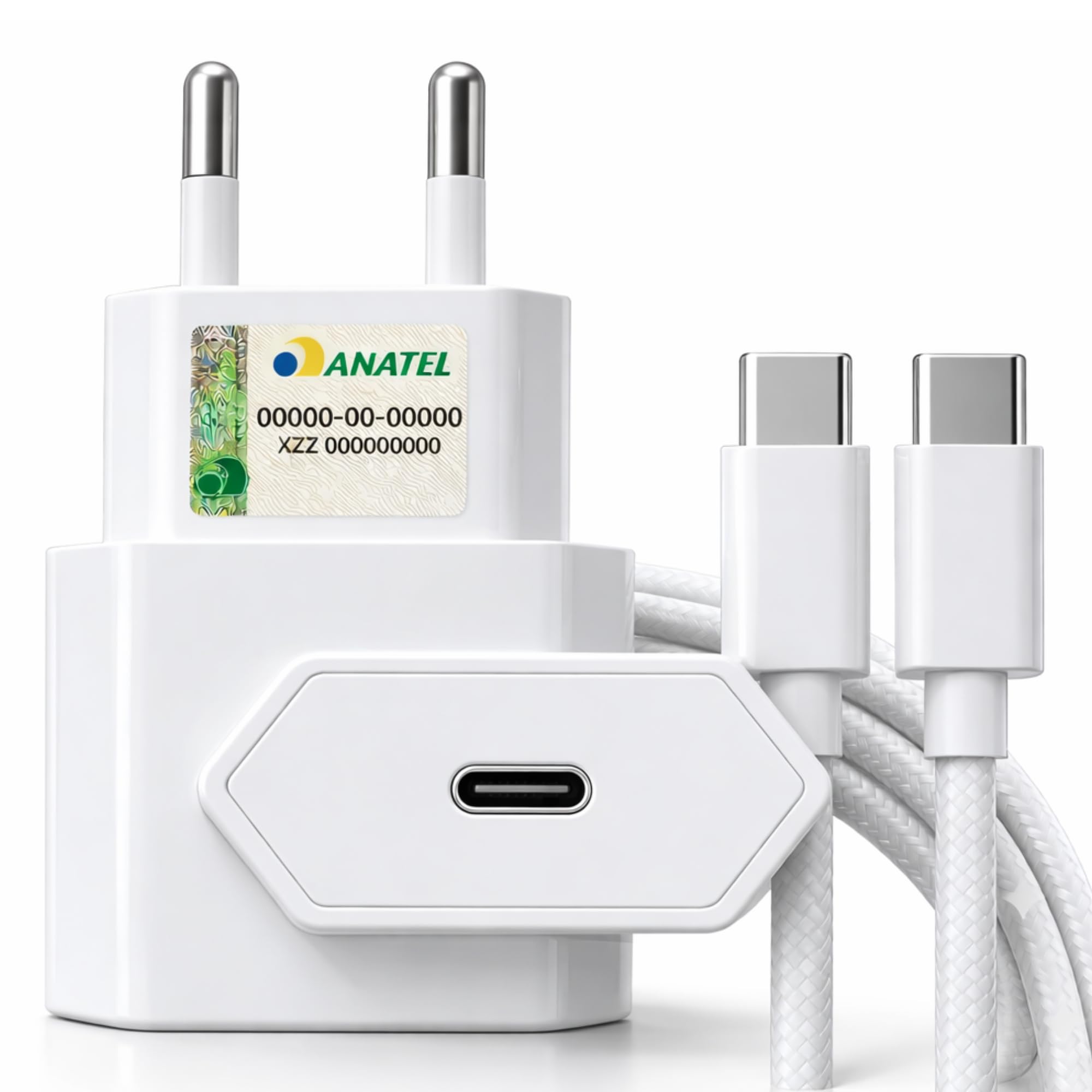Carregador 30W USB-C PD 3.0 com Cabo Tipo C 1m, Fonte Turbo Bivolt para Carregamento