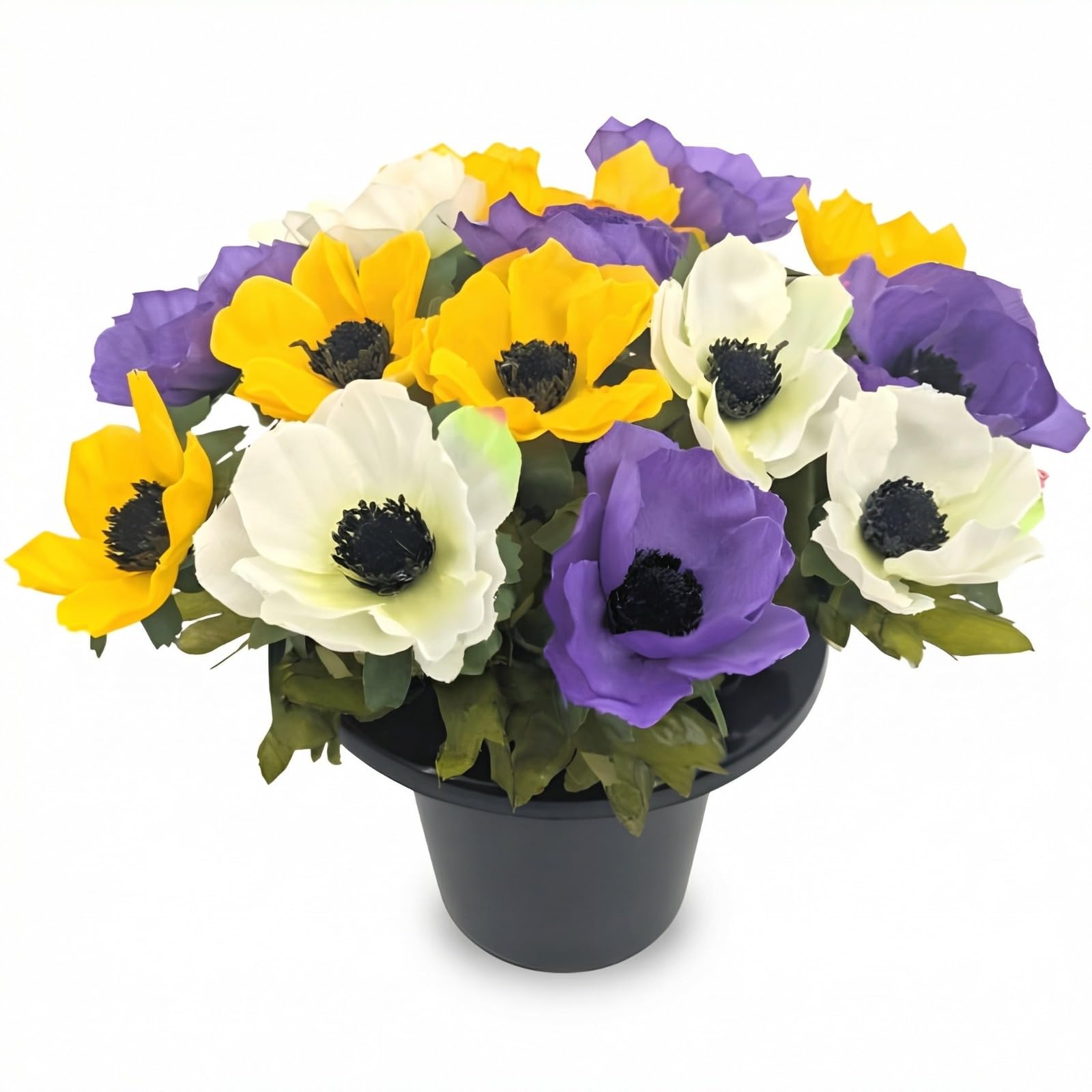 Pack 1 Artificial Flowers for Graves in Pots 25cm | 12 Head Purple/Yellow/White Grave Flower Pots for Christmas | Luxury Memorial Flowers for Graves, Funerals & Lasting Tributes | All Season Displays โ image 1