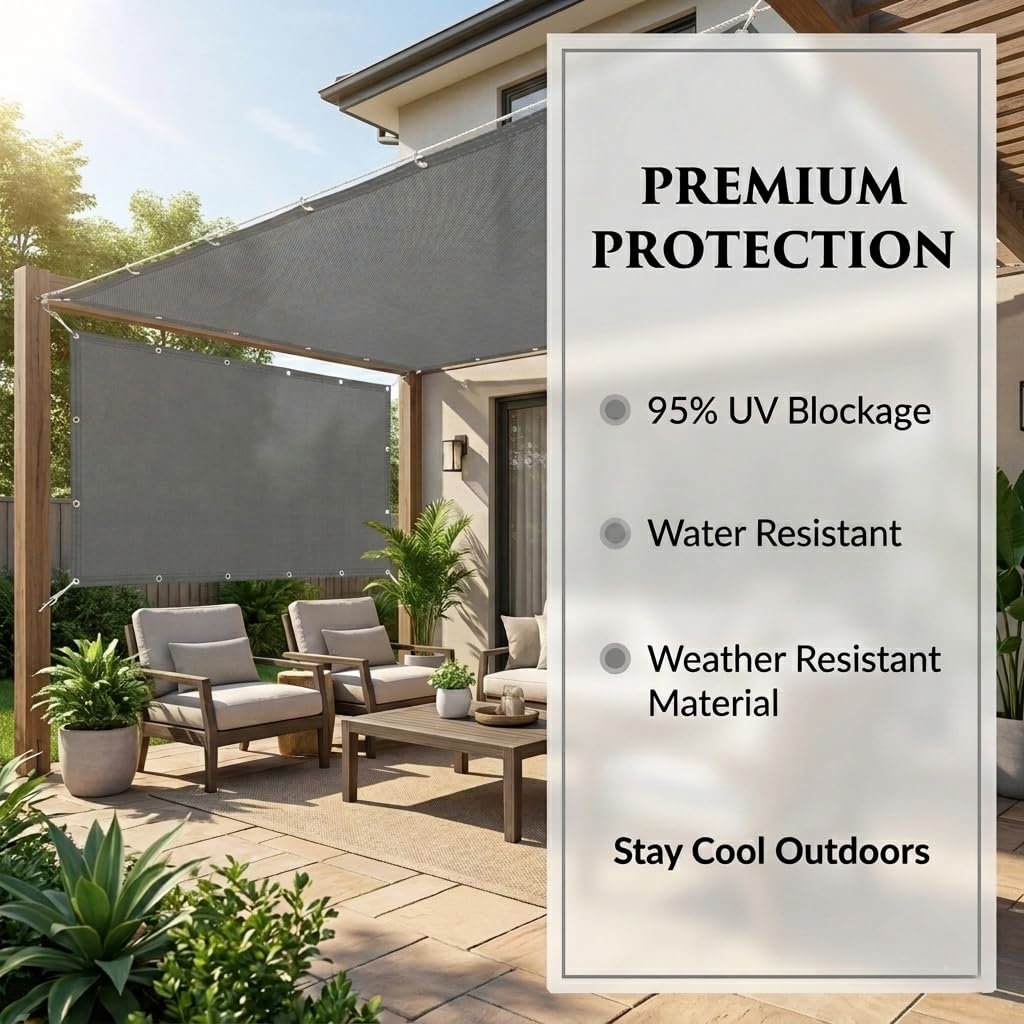 wasserdichte Sonnensegel 2.7x2.7m Sun Sail Rechteckig Wetterschutz Sonnenschutz Polyester Sonnensegel mit ösen Edelstahl UV Schutz für Balkon Garten Terrasse, Hellgrau