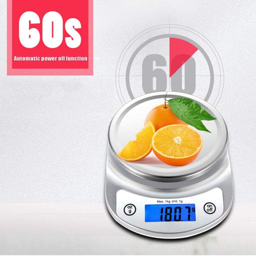 Balanza de Cocina electrónica de 0,1 g / 1 kg, Acero Inoxidable, Pantalla LCD pequeña, balanza para Pesar Alimentos Secos y húmedos.,