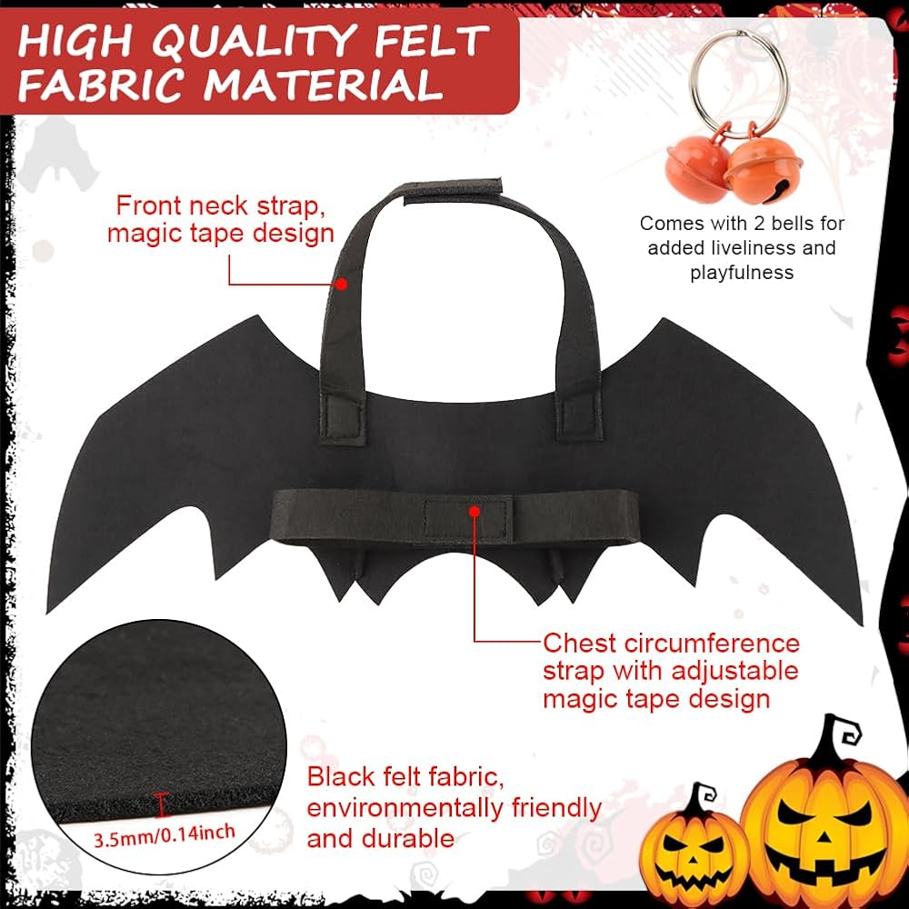 Cute Halloween Cat Bat Costume Set - Mask, Wings, Bells | Fits Small-Medium Cats, Festive for Halloween Parties & Themed Events | Add Fun to Pet Celebrations view 8