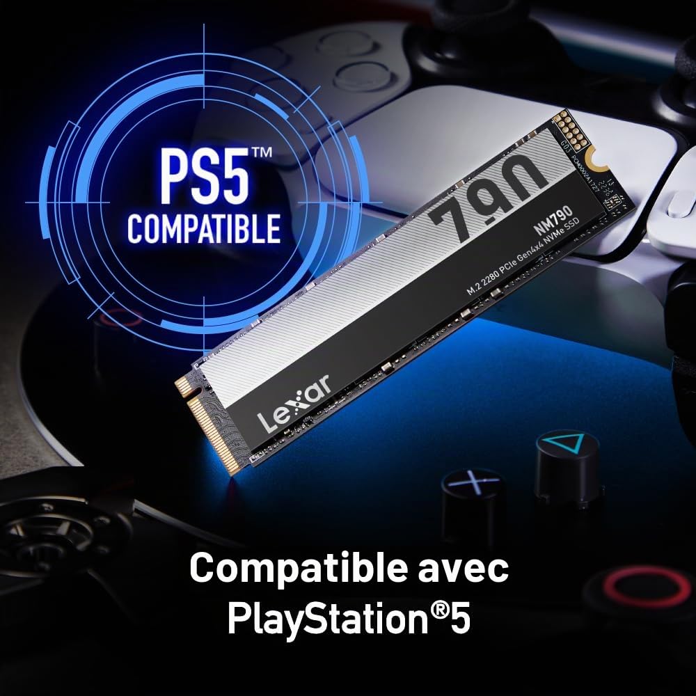 Lexar NM790 SSD 2TB PCIe Gen4 NVMe M.2 2280 Disque SSD interne, jusqu'à 7400 Mo/s, compatible avec PS5, pour les joueurs et les créateurs (LNM790X002T-RNNNU)