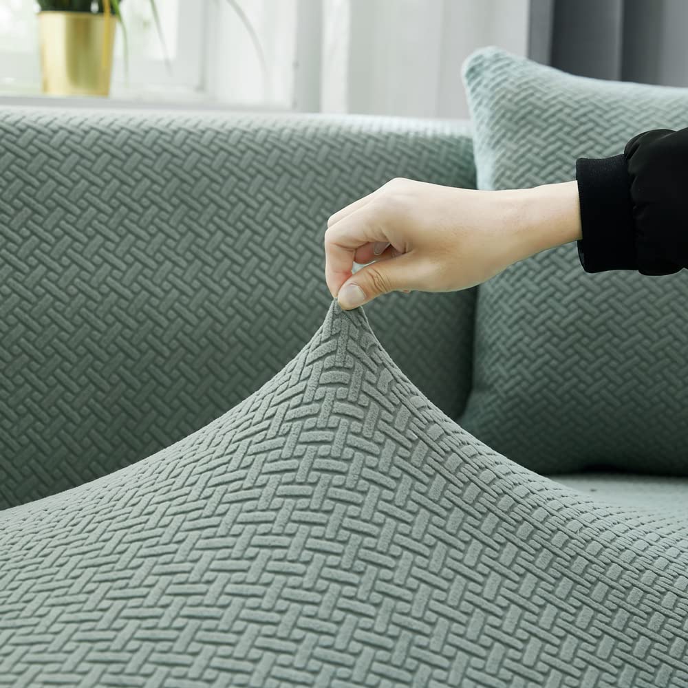 Sofabezug l Form, Sofaschoner für Wohnzimmer, Bequemer Stoff, rutschfest, pillingfrei, maschinenwaschbar, Passend für die meisten modularen Sofas,Matcha Green,2 Seater 145-190cm