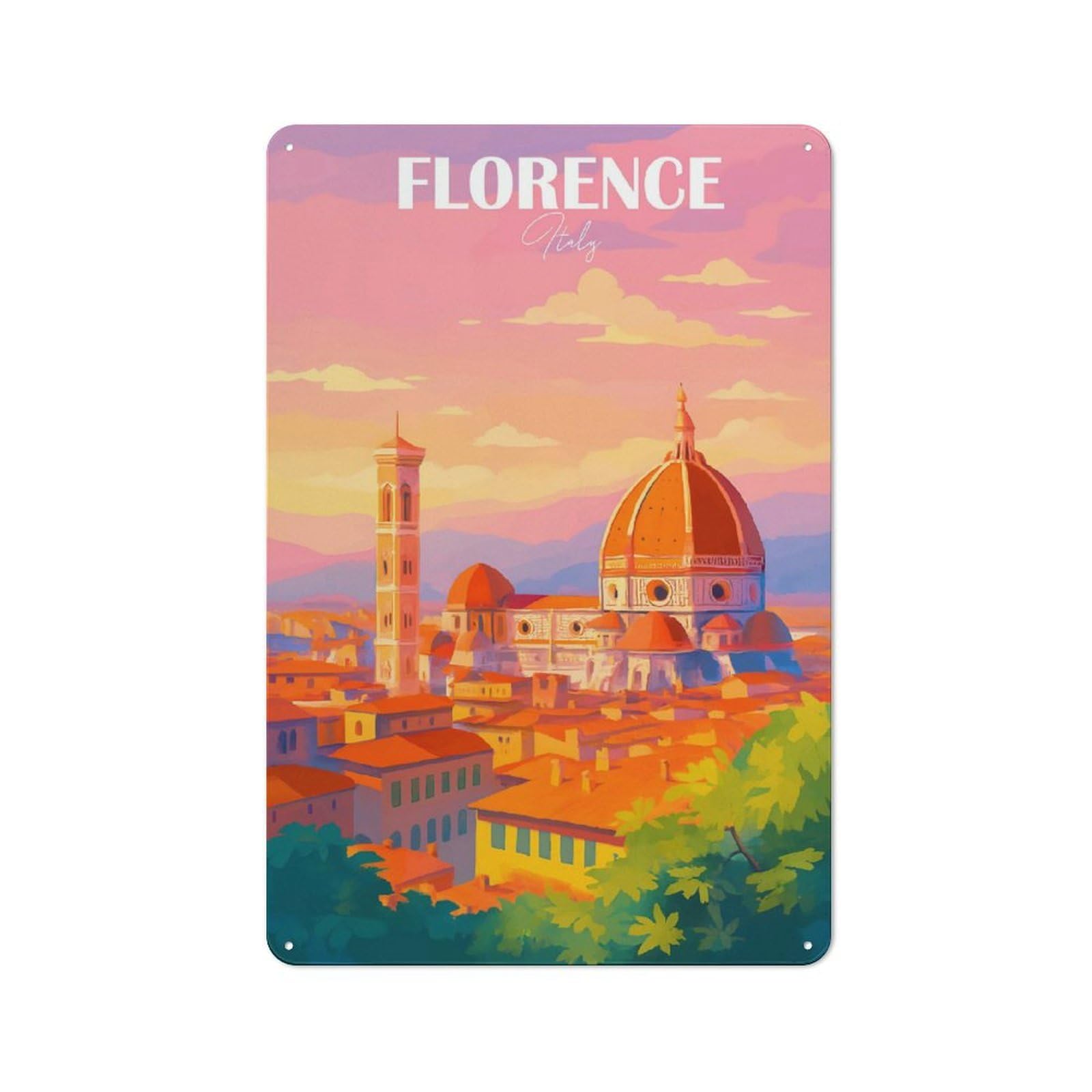 Junmoney Style-13 Outdoor Room Rustic Tin Sign 30X20cm Featuring Florence, Italy Cityscape Art, Shed Wall Decor For Greenhouse, Garden Room, Cafe Or Entryway