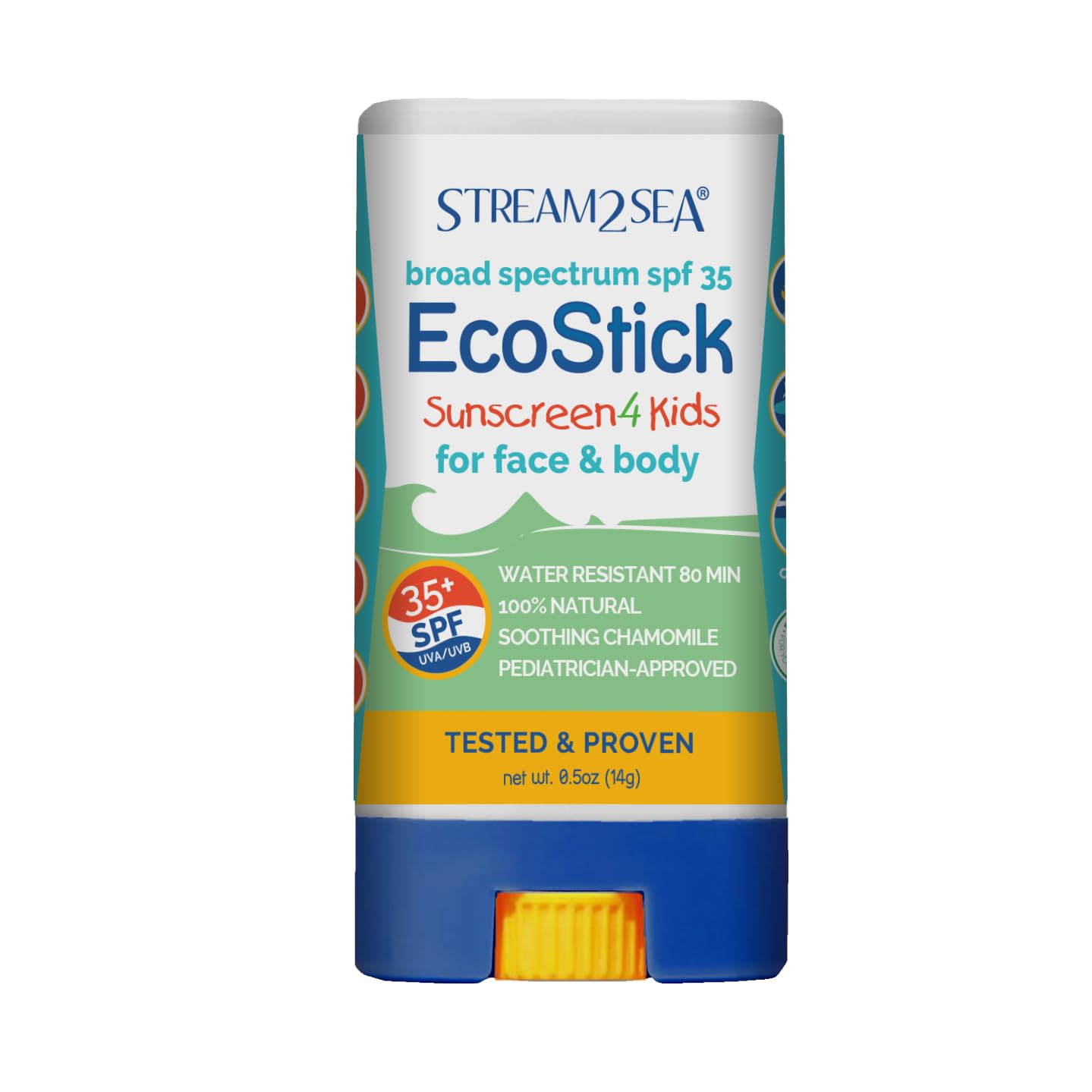 STREAM2SEA EcoStick SPF 35 Mineral Sunscreen Stick, Sweat Water Resistant Sunblock, USDA Approved Biodegradable Paraben Free Reef Safe Sunscreen Protection Against UVA UVB (EcoStick Kids) - 0.5 oz