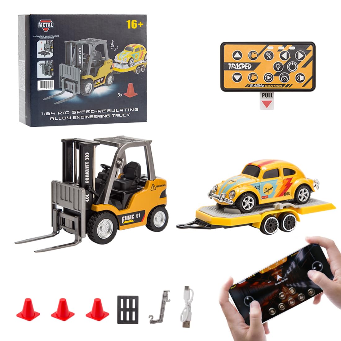 Amazon.co.jp: 1/64スケール 2.4GHzミニ合金RCフォークリフトトラック