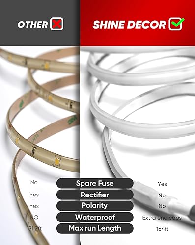 Miniatura 6 de Shine Decor COB - Cuerda de luz LED CA de 120 V, 800 lm ultra brillante, IP65 resistente al frío, tira de neón ETL, sin cinta de controlador para