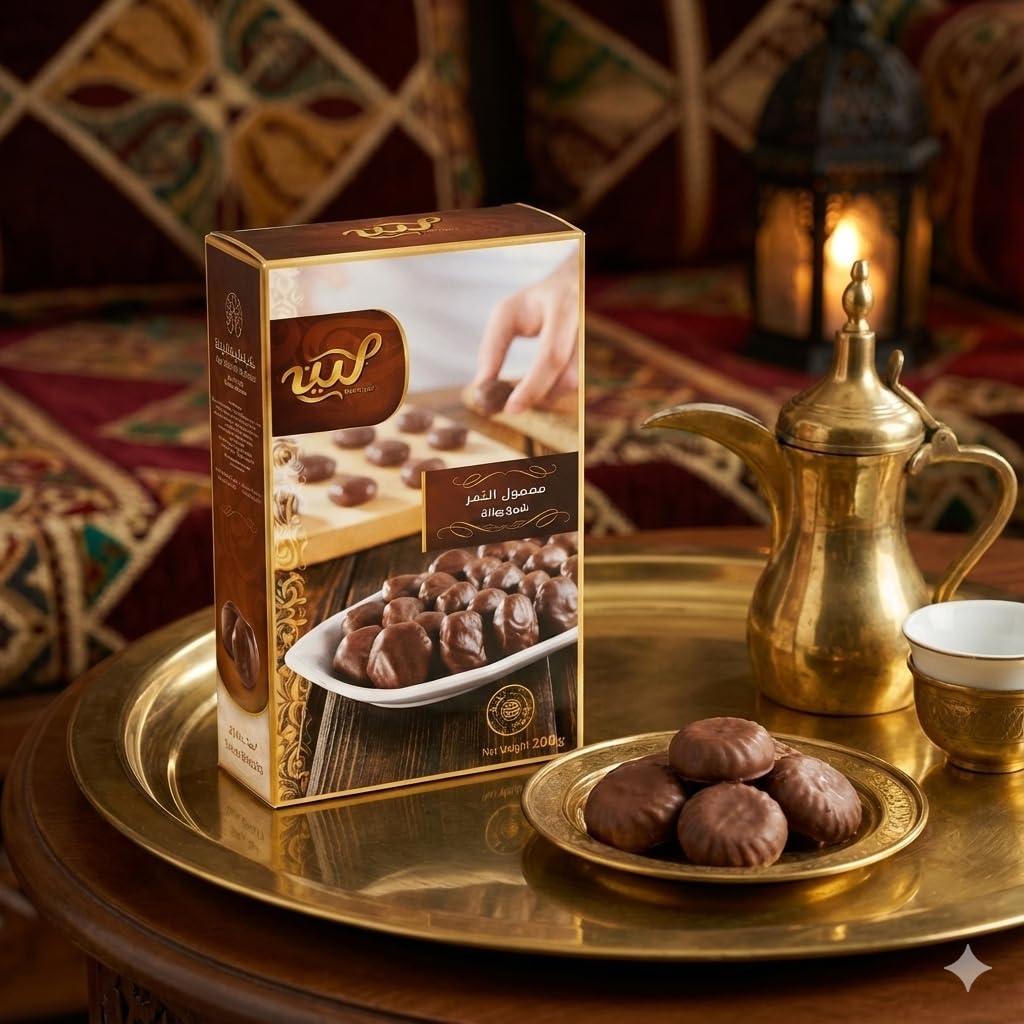 Leen Date Maamoul with Chocolate, Arabic Cookies – 200g | Date Paste Cookies with Chocolate Filling | Individually Shaped Pieces, Perfect for Tea & Coffee