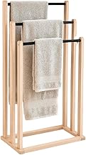 Floor Towel Holder in Beech Wood, 45 x 25.5 x 83 cm, Freestanding Floor Towel Rack, Triple Bar, Made in Italy
