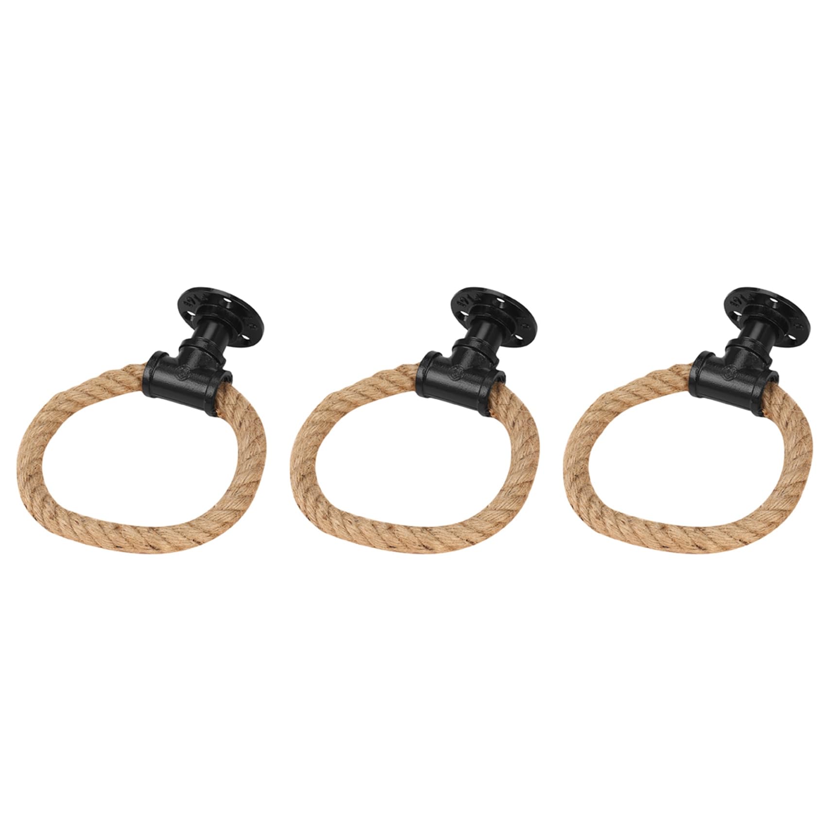 Hndhbfgrt 3X Vintage Towel Rack Ring Industrial Style Wall Mount Towel Holder Iron Pipe Jute Rope Bathroom Toilet Home Hotels
