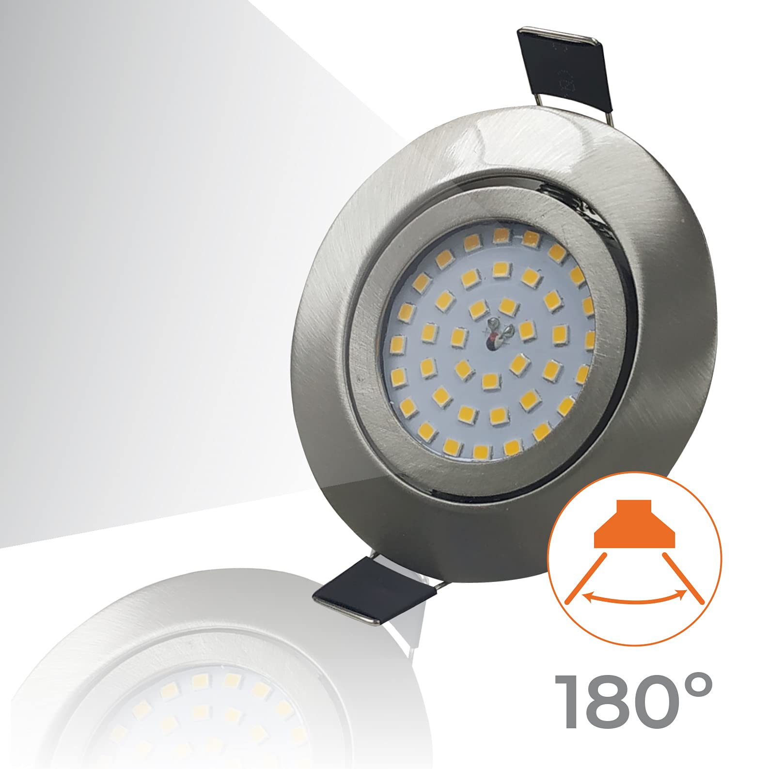 LED ATOMANT 6x LED Einbaustrahler Edelstahl Ausschnitt 75mm 7W Warmweiß | 3000K, 700 Lumen, Ring aus poliertem Stahl, Direktanschluss an 220V