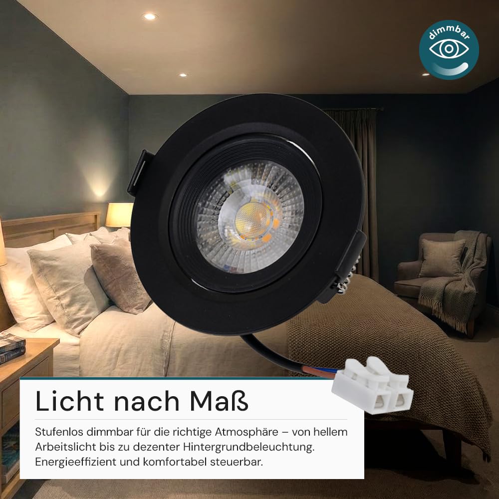 LUXULA LED Einbaustrahler dimmbar schwenkbar 12 Stück - Einbaumaß 75mm - Deckenspot Einbauleuchte schwarz - 7W 600lm - CCT 3000K 4000K 6500K einstellbar - 38° Spotlight - 230V - LED Spots dimmbar