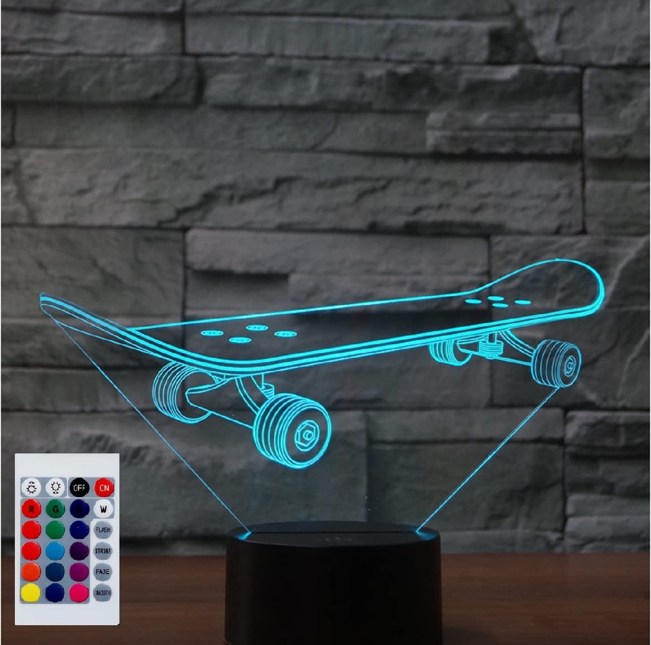 SUPERHONGJIHAO Night Light for Kids 3D Skateboards Led Lamp with Remote Control 16 Color Changing Xmas Birthday Gift for Child