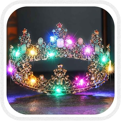 Yean Coronas y tiaras con diamantes de imitación barrocos LED, corona de reina nupcial de oro, corona de cristal para boda, fiesta, tiara para mujer