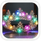 Yean LED Baroque Rhinestone Crowns and Tiaras Ligth Up Gold Bridal Queen Crown Crystal Wedding Party Tiara Headband for Women