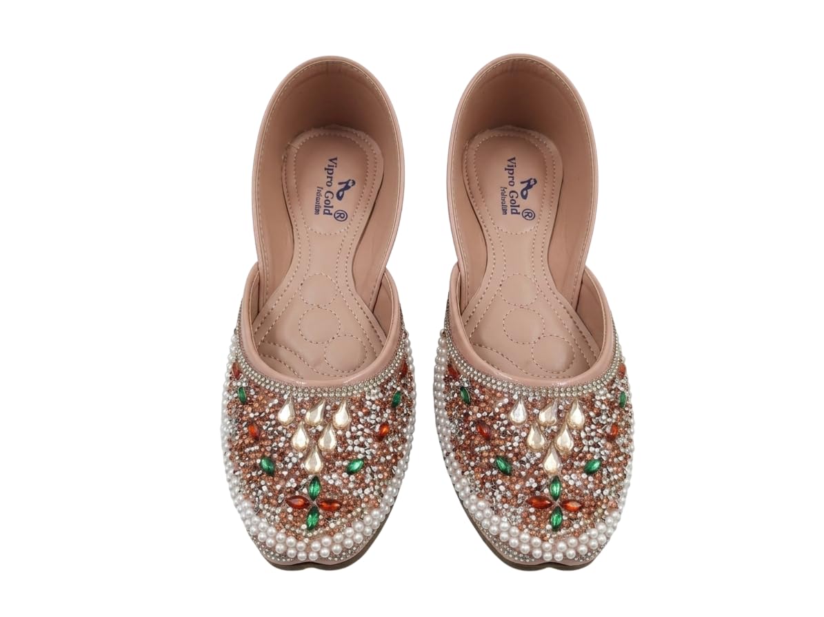 Women's Ethnic Jutti | Traditional Wedding and Festive Punjabi Mojari | Heavy Moti, Pearl, and Crystal Embellished Bridal Flats | Padded Comfort Sole-picture-56