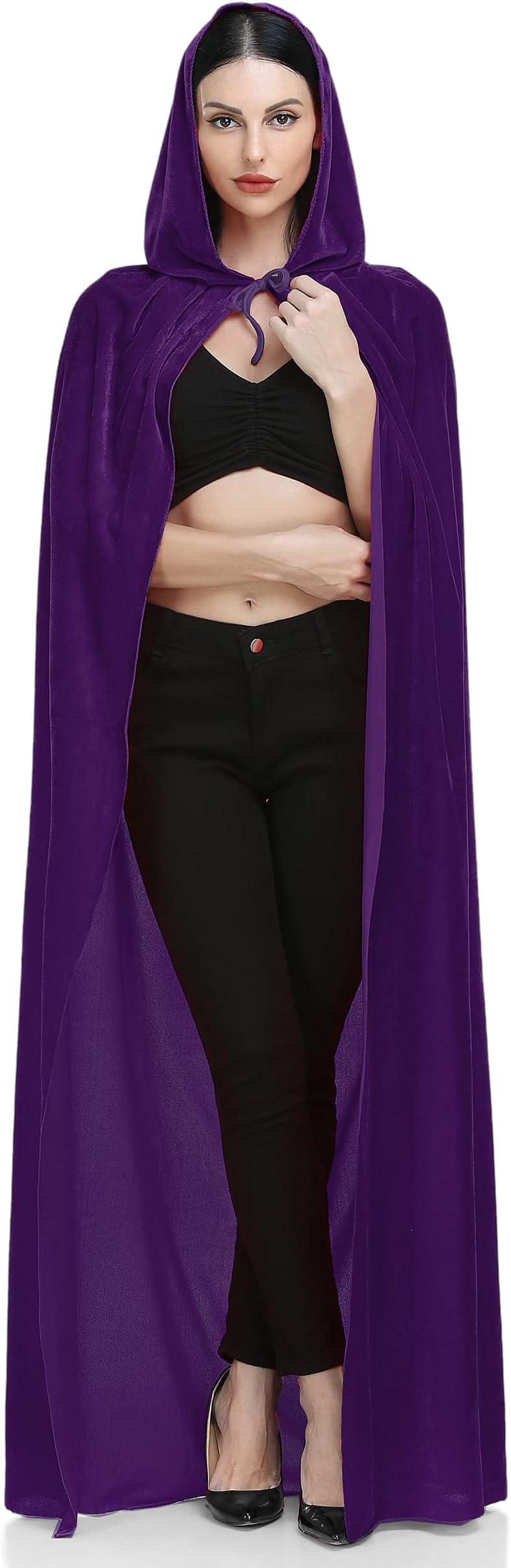Velvet Cape Unisex Cloak with Hood Halloween Costume Hooded Cloak Adult Vampire Witch Cape for Women Men