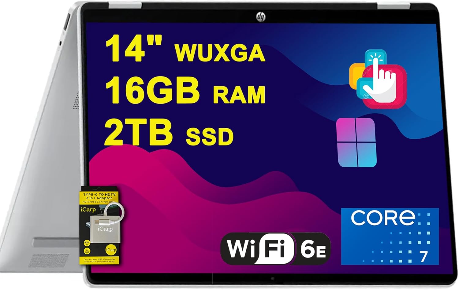 HP OmniBook 5 Flip 2-in-1 Laptop 14" WUXGA IPS Touchscreen Intel 10-core Core 7 150U 16GB DDR5 2TB SSD Backlit Wi-Fi6E 5MP IR Privacy Camera Win11 w/ICP Hub