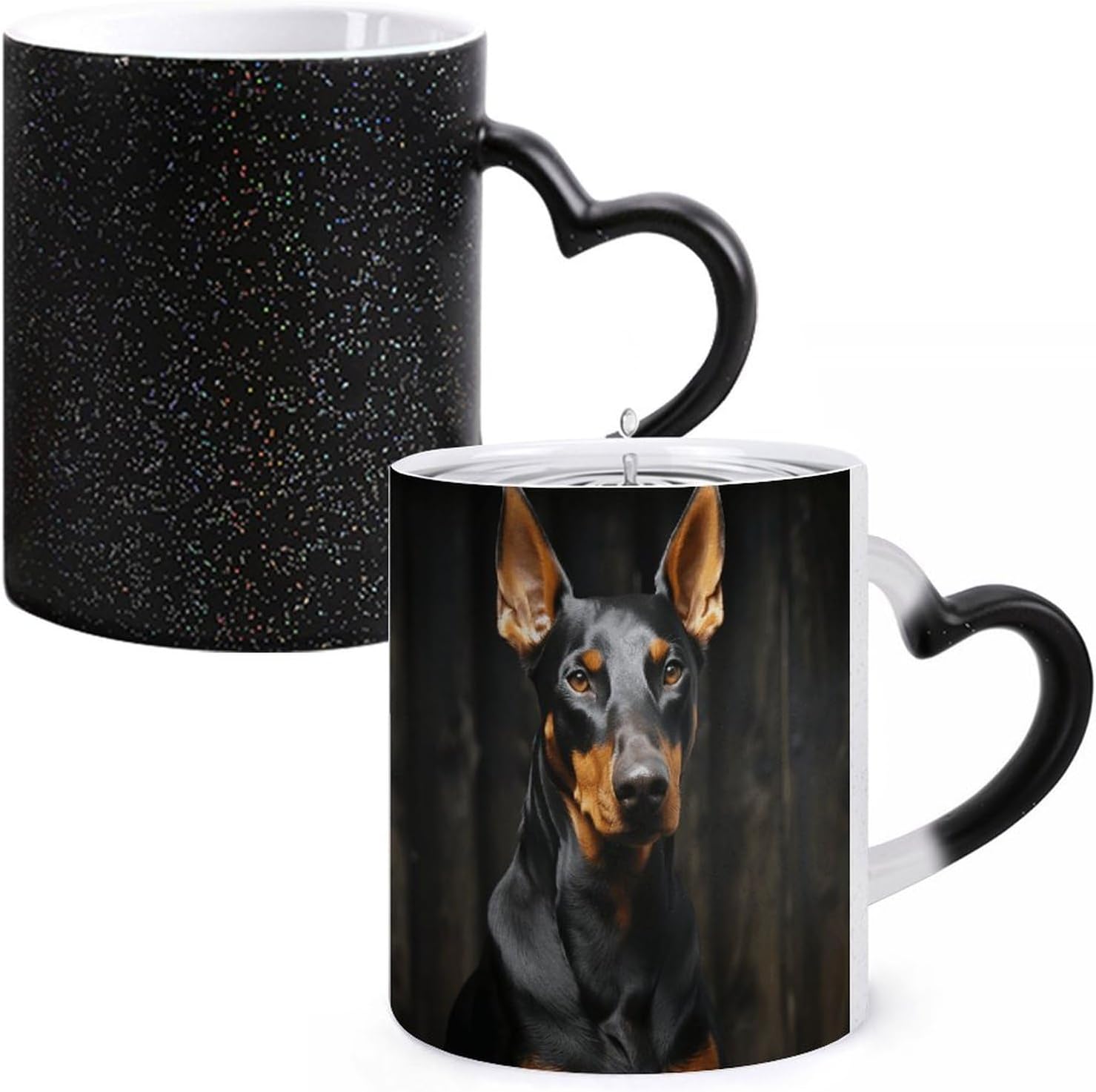 Doberman Color Changing Mug Heart-Shaped Handle Mugs Fashionable Tea Cup Coffee Cup Popular Tumbler And Cups For Office Workers Mug & Unique Gift Giving Teacup image 3