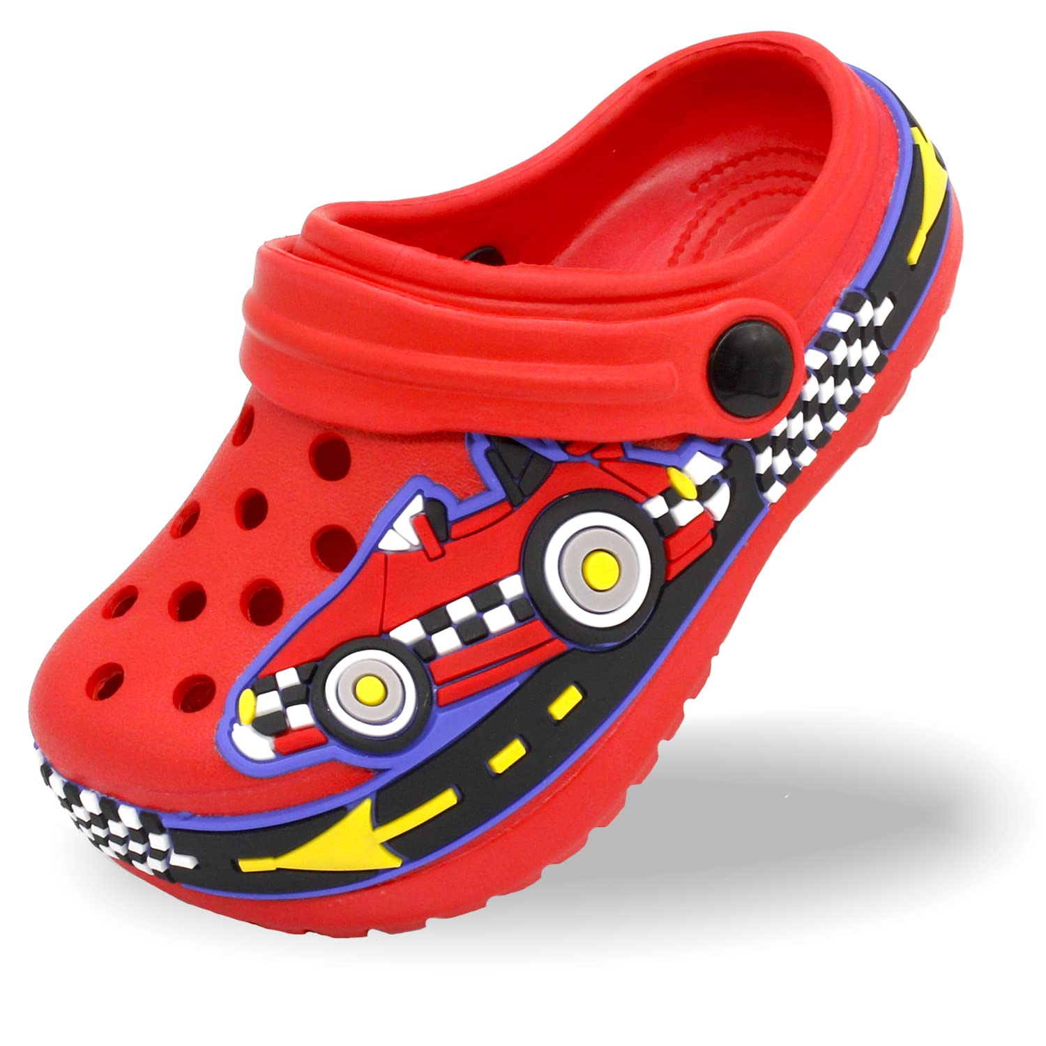 FolHaoth Toddlers Cute Cartoon Excavator Racecar Pattern Boys Girls Clogs Slip On Lightweight Breathable Kids Sandals Non Slip Indoor Outdoor Beach Pool Shower Slippers Shoes