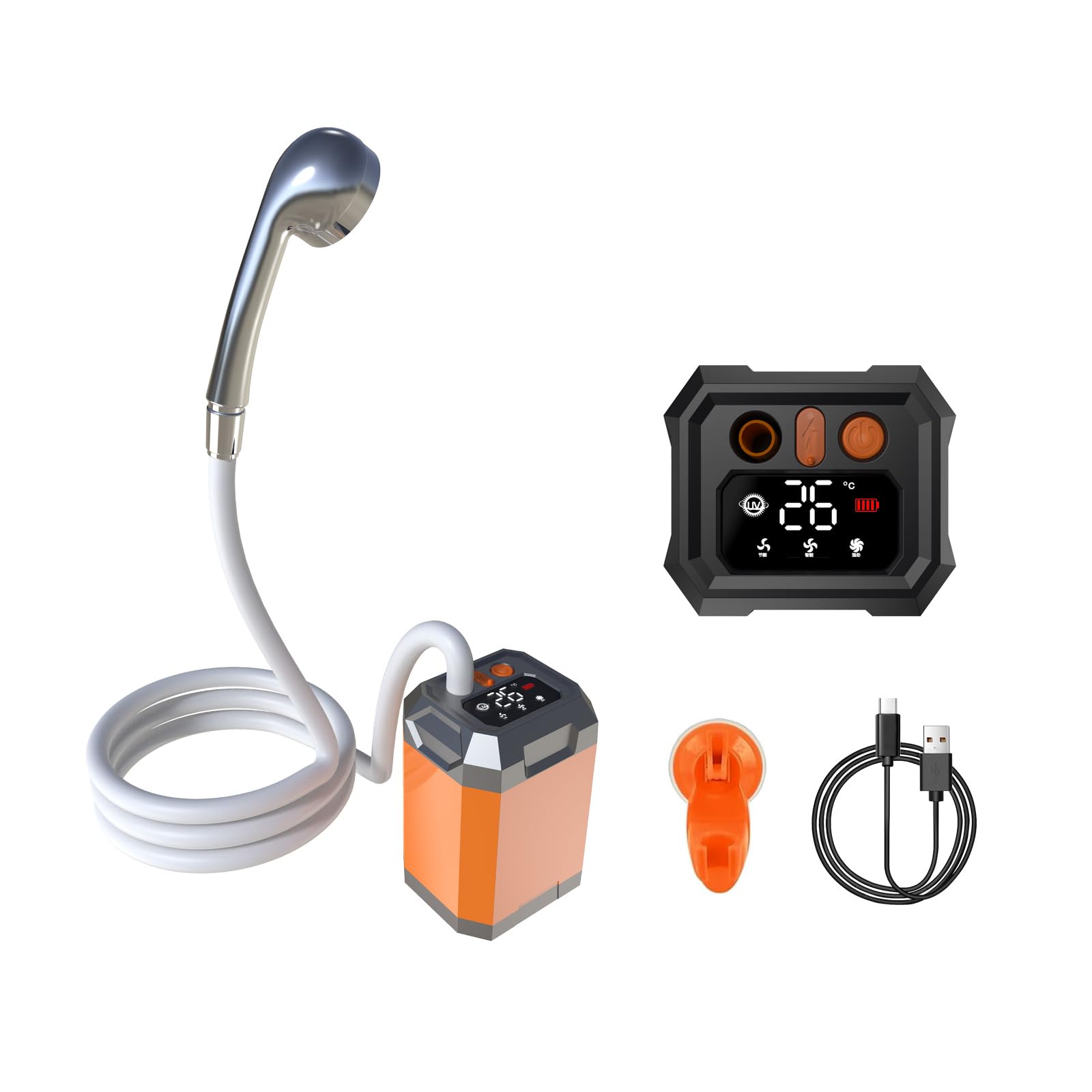 Douche Solaire,Douche Camping,Douche Solaire Camping 5400 mAh, avec Affichage de la température, désinfection UV, adaptée au Camping, à la randonnée, à la Plage