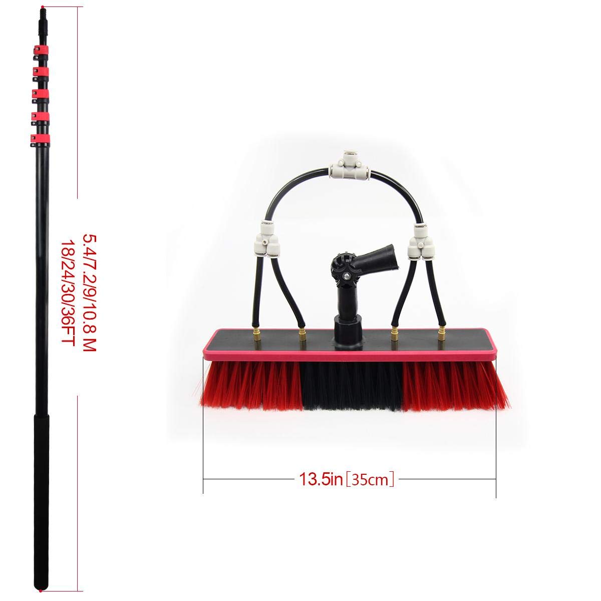 Pértiga de Limpieza de Ventanas de 6 a 9 m, Kit de Limpieza de Ventanas, pértiga con alimentación de Agua/Manguera, Equipo de cepillos para Limpieza de Ventanas, Limpieza de Paneles fotovol