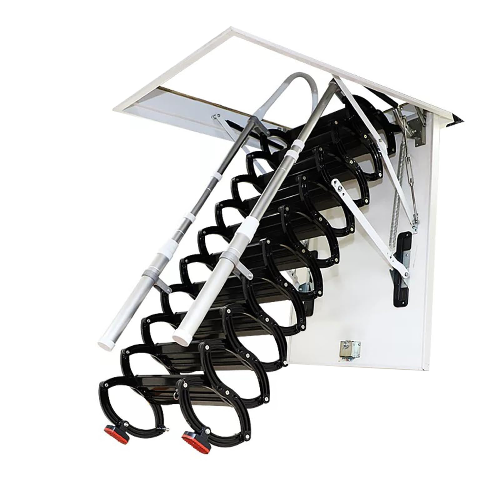 Photo 1 of *******PHOTO STOCK FOR REFERENCE ONLY****Ceiling Mount Attic Ladder, Retractable Attic Ladder Ceiling Pull Down System, 12 Steps Folding Loft Step with Armrests, Hidden Mount Attic Extension Stairs for Garage(Black, Step 12)