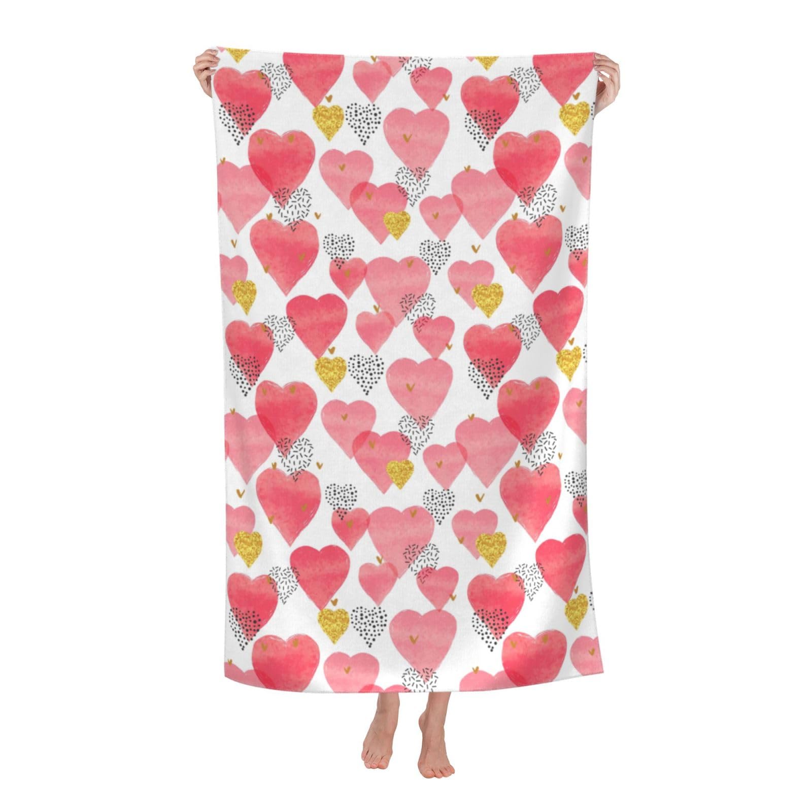 Cbaaghh Gold Reds Heart Print Adult Beach Towels,Beach & Pool Towel,Beach Towels,Towels For Camping