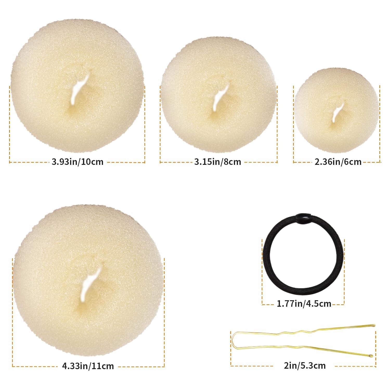 8 Pcs Ring Style Donut Bun Shaper with 40 Hair Pins, 5 Elastic Hair Ties - Image 2