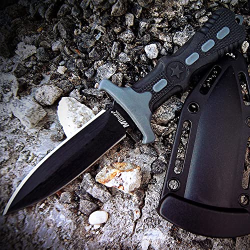 MTech USA Faca de pescoço de lâmina fixa MT-20-14GY, lâmina preta, cabo preto/cinza, 16,5 cm em gera