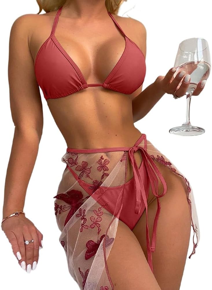 Women Two-Piece Separates with Mesh Skirt Triangle Bikini Beachwear Swimming Suit Halter Designer Swimmsuit Beach Wear