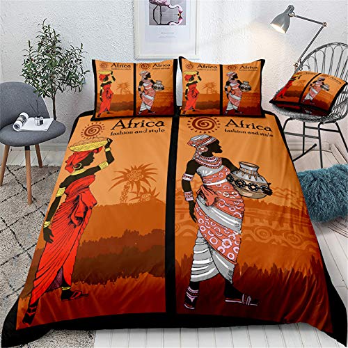 MIUNNG Parures de Lit Africaine Tribu Femme Coutumes nationales étrangère Culture Et Carte de l'Afrique Microfibre Housse de Couette Convient pour l'automne Hiver (Style 07,220x240cm) Cover