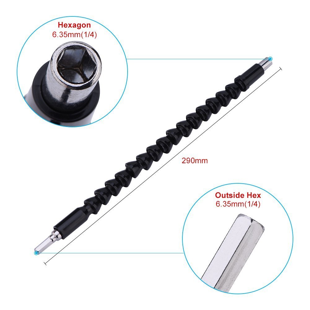 Sicuro Albero Flessibile Presa Estensione Cardanico 290mm Flex Bar Dente d’Arresto Auto/Meccanico Utensili per Cacciavite Trapano Avvitatore Collegamento (1)