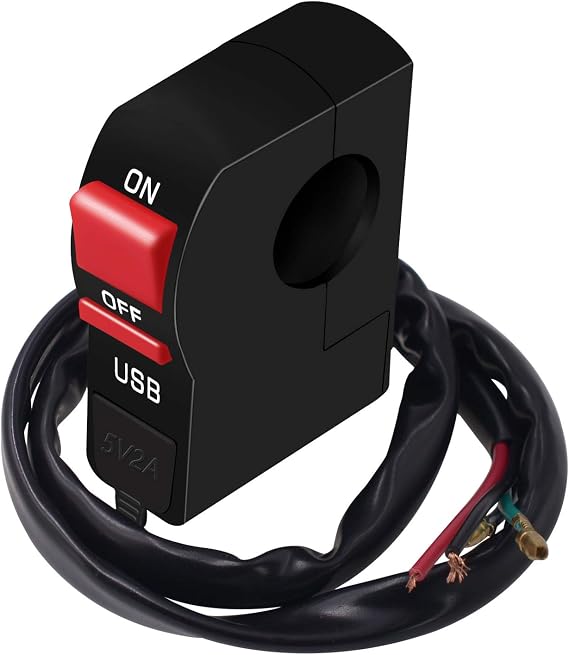 Universal Motorcycle Handlebar Switch Starter Kill Push ON/OFF Button Connector 12V with LED Indicator Light and 5V 2A USB Charging Interface for LED Spotlight (1)