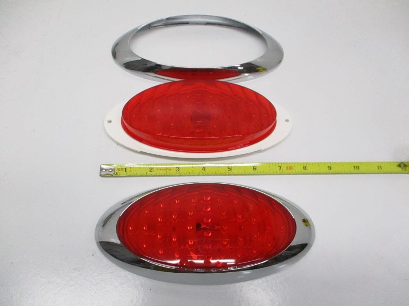 C2W 8" Bright Oval Red LED RV, Camper & Trailer Turn Brake Tail Lights, Chrome Trim, Road-Ready Upgrade