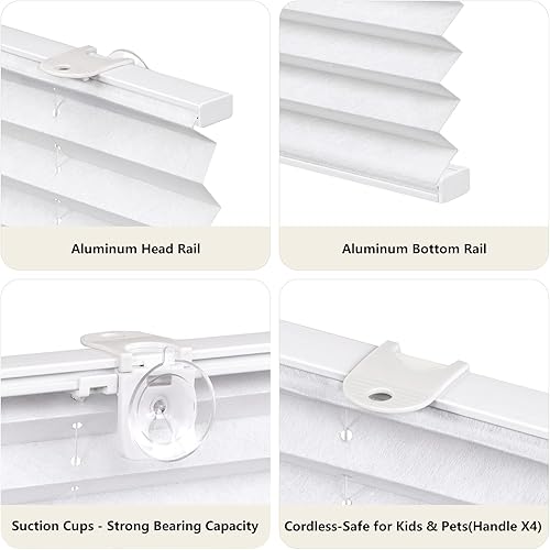 Vista 17 de LazBlinds Persianas plisadas sin cordones con ventosas sin herramientas que filtran la luz, parte superior hacia abajo, abajo hacia arriba