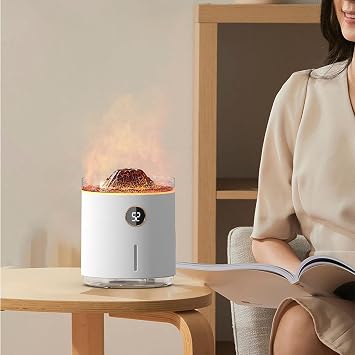 Volcanic Effect Rechargeable Air Humidifier Smart Aromatherapy Mist Diffuser for Bedroom Living Room, Simulated Flame Shape, Visual Magic