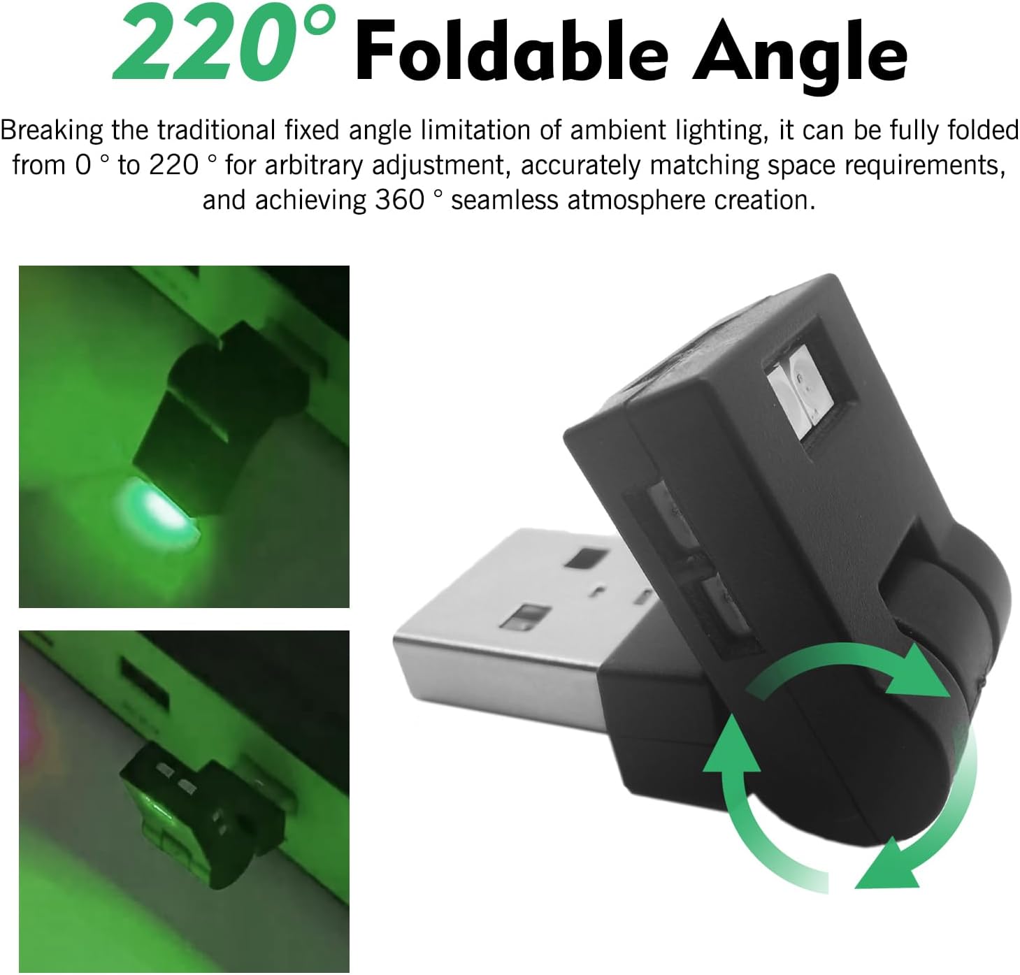 2 Pcs Mini USB LED Car Interior Atmosphere Lamp, 5V RGB Adjustable 7 Colors, Portable Smart USB Night Light for Car Laptop Keyboard, Universal Auto Interior Accessories USBA